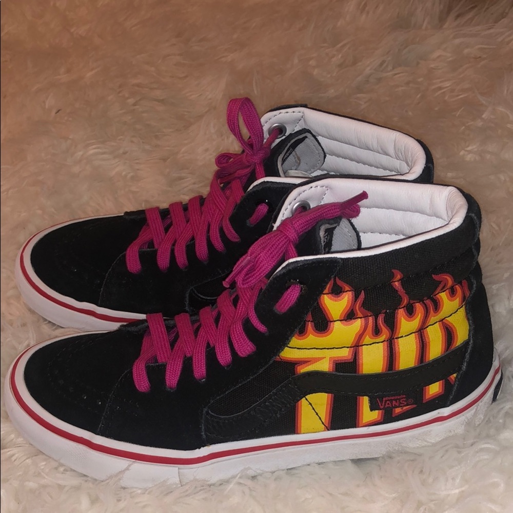 Vans  Flames Black and Pink skate Sneakers